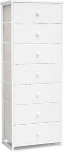 lot 3235 image: Fabric Dresser for Bedroom, 7-Drawer Tall Vertical Storage Tower (White)