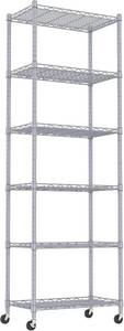 lot 3243 image: REGILLER 6 Wire Shelving Steel Storage Rack Adjustable Unit Shelves for Laundry Bathroom Kitchen Pantry Closet(Silver,11.7 D x 21.4 W x 64.5 H,With Wheels)