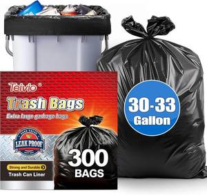 lot 3245 image: Teivio Large Black Trash Bags 30-33 Gallon 300 Count 30 Gal Garbage Bags