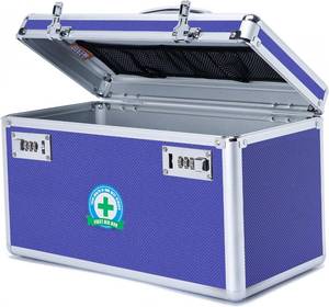 lot 3250 image: Large Capacity Combination Locking Medicine Box with Portable Storage Case 15x 8.7x 9.3, Childproof Medication Lock Organizer  Lockbox for Secure Cash, ID Documents (BLUE)