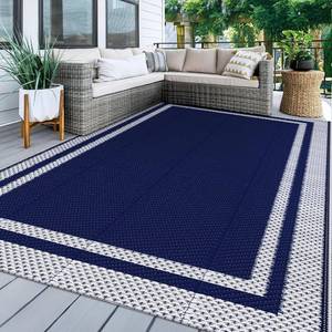 lot 5316 image: KMAT Outdoor Rug, Waterproof Reversible Patio Rugs, 5x8ft Large Outdoor Area Rug Foldable Plastic Camping Rugs for Outside RV, Patio,Picnic,Camper,Balcony,Porch (Blue &White)