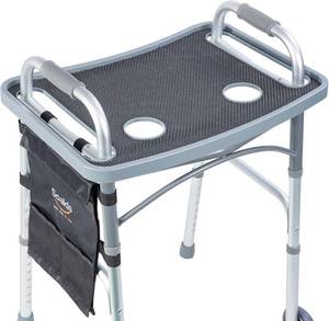 lot 5323 image: Walker Tray for Seniors with Dual Cup Holders & Side Pouch (Gray)