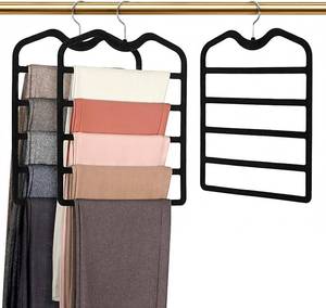 lot 5329 image: Pants Hangers Space Saving,3 Pack 5 Tier Velvet Short Neck Pants Hangers