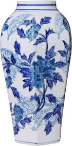 lot 5338 image: Blue and White Vase 14.6, Hand-Painted Floral Chinoiserie Decor