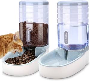 lot 5339 image: Meikuler Automatic Dog Cat Feeder and Water Dispenser Set,Waterer and Gravity Food Feeder for Small & Medium Dogs Cats Puppies,Large Capacity 1 Gallon x 2 (Grey)