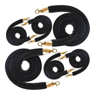 lot 5345 image: 6PCS Black Velvet Stanchion Rope 5 Ft Crowd Control Ropes Barrier with Silver Hooks for Party
