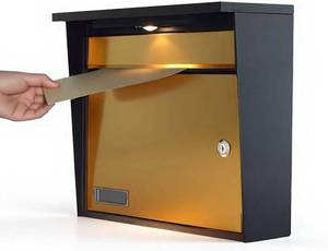lot 5368 image: Solar Wall Mount Mailbox for Outside - Auto LED Light at Dusk, Large Locking Mail Box (13 x 3.7 x 12.2 Inches) with Key, Secure Metal Mailboxes for House Outside, Waterproof & Rust-Proof