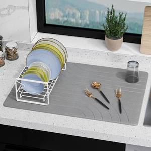 lot 5371 image: Large Stone Drying Mat for Kitchen Counter, 24 x 16 Dark Grey