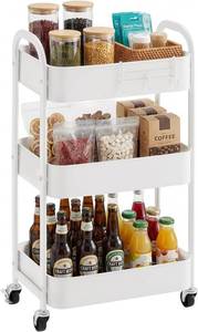 lot 5392 image: 3-Tier Rolling Utility Cart with Caster Wheels,Easy Assembly, White