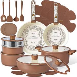 lot 5397 image: $160 CAROTE 25pcs Ceramic Cookware Sets, Nonstick Pots and Pans Set Non Toxic