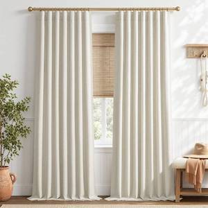 lot 5401 image: Topfinel Natural Linen Blackout Curtains with Back Tab for Tracks 96 Inch Long, Room Darkening Memory Trained Linen Drapes, Elegant Noise Cancelling Patio Door Curtains, Cream Beige,52 W96 L