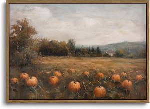 lot 5415 image: KISSFOX Framed Wall Art Vintage Wall Decor Landscape Pictures Thanksgiving Pumpkin Canvas Art Cottage Paintings Fall Countryside Prints Farmhouse Artwork For Bedroom Living Room Kitchen