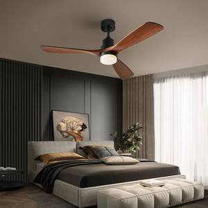 lot 5420 image: $170 Ceiling Fans with Lights, 60 Wood Ceiling Fan with Remote Control, 3 Walnut Fan Blades Reversible Quiet DC Motor 6 Speeds Timing Farmhouse Ceiling Fan for BedroomLiving RoomStudyPorch