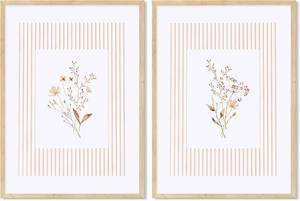lot 5431 image: RFVXMGT Neutral Wildflowe Beige Stripe Poster Wall Art Set of 2,16x24 Inch Minimalist Wildflower Bathroom Decor,Rustic Cottagecore Striped Floral Prints Pictures for Living Room Bedroom