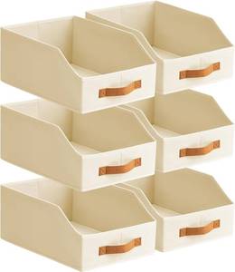 lot 5437 image: Homsorout Fabric Storage Bins for Organizing - 6 Pack Large Trapezoid Collapsible Storage Bins with Front Handle, Closet Organizers and Storage for Bedroom, Home Shelves, Small Spaces, Beige