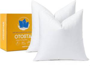 lot 5439 image: OTOSTAR Pack of 2 Down and Feather Throw Pillow Inserts, 28 x 28 Soft Fluffy Square Pillow Inserts with 100% Cotton Cover Decorative Pillows for Sofa Couch Bed-White