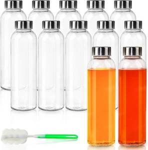 lot 5452 image: GUANENA 12 Pack Glass Water Bottles, 16oz Clear Glass Bottles with Lids