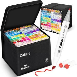 lot 5453 image: Caliart Alcohol Markers 100 Colors Dual Tip Fine & Chisel Art Markers Pens