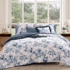 lot 5481 image: BLOOMHAVEN Twin XL Comforter Set-5 Pieces Blue Floral Bed in a Bag