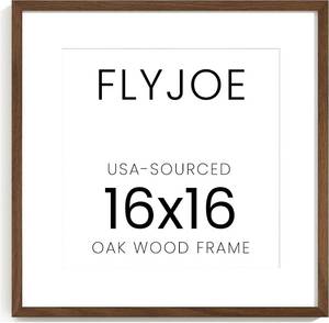 lot 5487 image: FLYJOE 16x16 Oak Wood Square Picture Frame with Mat for 12x12, 16 by 16 USA-Sourced Natural Solid Wooden Photo Frame for Wall Display, Tempered Glass, Hanging Hardware Included, 1 Pack, Walnut Color
