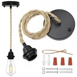 lot 5489 image: Hemp Rope Pendant Light Kit, Boho Pendant Light Fixture UL Lamp Holder E26 Lamp Socket, Vintage Ceiling Lights Adjustable Hanging Lights Kit for Kitchen Farmhouse