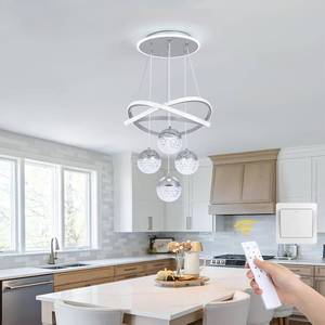 lot 5495 image: $120 Modern LED Silvery Chandeliers, Dimmable 3-Color Kitchen Island Pendant Light for Dining Room, Bedroom, Living Room, Contemporary Hanging Ceiling Light, Linear Island Lamp