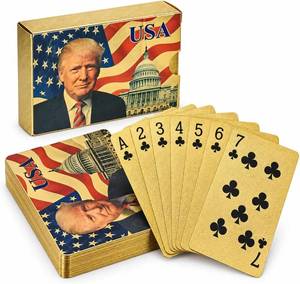 lot 579 image: blinkee Donald Trump 24K Gold-Plated Waterproof Playing Cards, Standard Poker Size, 52 Cards  2 Jokers with Storage Box