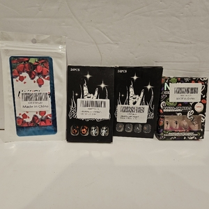 lot 623 image: Lot of 4, 3 Packs ofHalloween Press on Nails and 1 Halloween Nail Stamping Plate Nightmare Before Christmas Nails Stamping Kit The Day of Dead Ghost Holiday Nail Stamping Plate Nail Stamper
