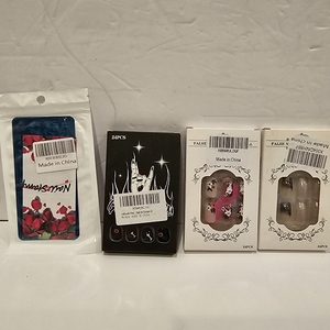 lot 629 image: Lot of 4, 3 Packs ofHalloween Press on Nails and 1 Halloween Nail Stamping Plate Nightmare Before Christmas Nails Stamping Kit The Day of Dead Ghost Holiday Nail Stamping Plate Nail Stamper
