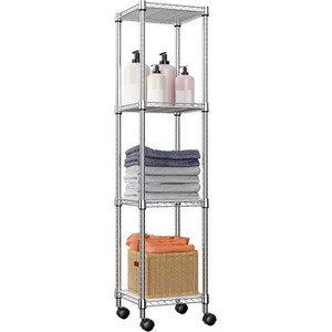 lot 5537 image: MZG 4 Tier Metal Wire Shelf, 11.8 D x 11.8 W x 48.1 H, Silver Shelves with Wheels, Kicthen Pantry Bathroom Rack