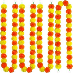 lot 5539 image: JUNEBRUSHS 10 PCS Marigold Garland, 5 Feet Artificial Marigold Flowers Garland Bulk Diwali Indian Decorations for Home Pooj Dia de Los Muertos Day of The Dead Wedding, Yellow Orange