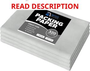 lot 5543 image: Bryco Goods Newsprint Packing Paper Sheets for Moving  or - 150 Sheets of Newspaper Paper - Wrapping and Protecting Fragile Items, Box Filler, Shipping Supplies - 27 x 17 - Made in the USA
