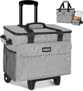 lot 5544 image: INSMEER Rolling Cooler with Lunchbag, 50-Can Collapsible Cooler with Wheels