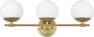 lot 5556 image: $120 Gold Bathroom Vanity Light Fixtures, 3 Light Globe Wall Sconce Lighting Over Mirror, Modern Vanity Lights for Bathroom, Mirror Cabinets Hallway Stairs, Standard E26 Base, Aged Brass