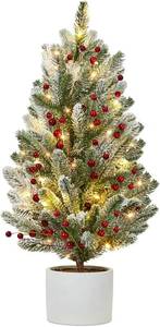 lot 5565 image: GarveeHome 24 Inch Pre-lit Table Top Christmas Tree with Lights, Artificial Small Green Christmas Tree with Cement Basin Base, Miniature Pine Christmas Trees for Table Office Dorm Desk Decorations