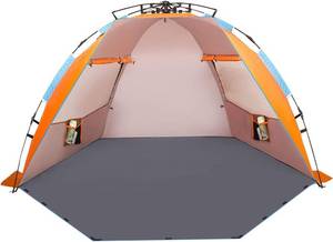 lot 5574 image: Oileus X-Large 4-Person UV Beach Tent with 6 Sand Pockets, Orange