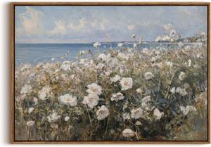lot 5576 image: KISSFOX Framed Wall Art Vintage Wall Decor Coastal Pictures Flower Canvas Art Roses Floral Paintings Summer Aesthetic Artwork For Bedroom Living Room Kitchen