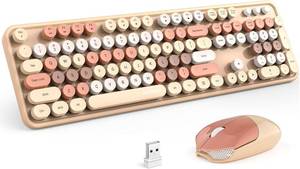 lot 5580 image: KNOWSQT Wireless Keyboard and Mouse Combo, MilkTea 104 Keys Full-Sized 2.4 GHz Round Keycap Colorful Keyboards, USB Receiver Plug and Play, for Windows, Mac, PC, Laptop, Desktop