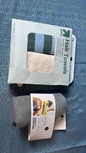 lot 2043 image: up&up Hair Towels Absorbent Microfiber 2-Pack and room essentials Hair Wraps 2-Pack Lot