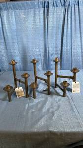lot 3012 image: 3ct Taper Brass Candelabra - Hearth & Hand with Magnolia, LOT OF 3
