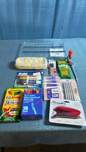 lot 8000 image: OfficeSchool Supply Lot with Planner, Pencils, Markers, Stapler, and Storage Case