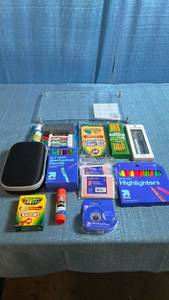 lot 8001 image: School Supply Bundle with Crayons, Pencils, Markers, Highlighters, Planner and Case