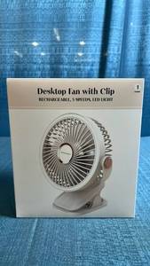 lot 8014 image: Mercury Desktop Fan with Clip Rechargeable 5 Speeds LED Light