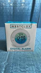 lot 8018 image: Westclox Digital Alarm Clock with Temperature Display Month Date Day