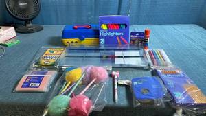 lot 8028 image: Arts & Crafts Supplies Lot Colored Pencils Highlighters Markers Tape Brushes