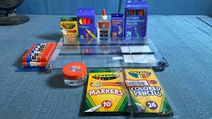 lot 8031 image: School Supply Lot Crayola Markers Pencils Elmers Glue Staples Planner
