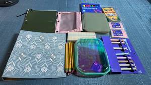 lot 8033 image: School Supply Lot Notebooks Pencils Pens Highlighters Zipper Case