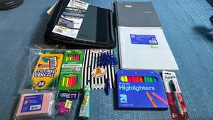 lot 8036 image: School Supply Lot Colored Pencils Highlighters Folders Markers Notebooks Case