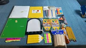 lot 8037 image: School Supply Lot Notebooks Pencils Markers Crayola Colored Pencils