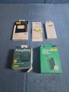 lot 8052 image: Lot of 5 Phone Accessories OtterBox iPhone 17 Pro Case, Deal Worthy Clear Phone Case for iPhone 17 Pro, heyday AirPods Gen 4 Cover, Wireless Beach Speaker, USB-C Adapter